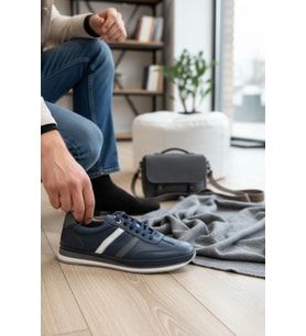Enoch Hakiki Deri Şerit Detaylı Erkek Sneaker Ayakkabı Ortopedik Taban