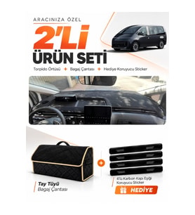e-biz HYUNDAİ STARİA (2021-2025) Uyumlu Torpido Örtüsü + Tay Tüyü Bagaj Çantası - Siyah-Bej - HU040