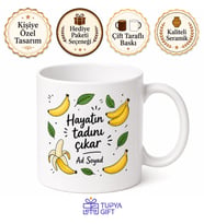 Muz Temalı Baskılı Kupa Bardak Hediye Özel Tasarım Porselen Mug