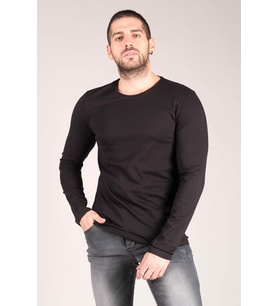 Giyim Dünyası Erkek Sıfır Yaka Uzun Kol Basic T-Shirt Siyah