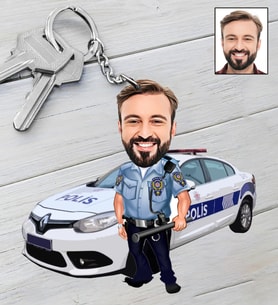 Kişiye Özel Polis Tasarımlı Karikatür Anahtarlık  118