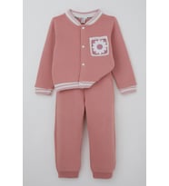 Donino Kız Çocuk Eşofman Takımı Çiçekli Örgü Cep Detaylı Çıtçıtlı 2-5 Yaş, Gülkurusu (Gül Kurusu)