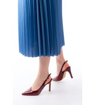ST-1153 Bej Günlük Arkası Açık 9 cm Topuklu Kadın Ayakkabı (Bordo)