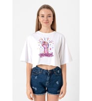 Colorful Feminism Hand Beyaz Kadın Crop Tshirt