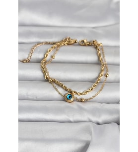 316L Çelik Gold Renk Burgu Zincir ve Nazarlı Kadın Bileklik 5886 - HPSBYI2553-1446