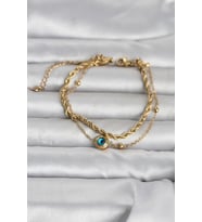 316L Çelik Gold Renk Burgu Zincir ve Nazarlı Kadın Bileklik 5886 - HPSBYI2553-1446