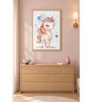 Unicorn Yıldızlı Pastel Rüya Ahşap Çerçeveli Duvar Tablosu
