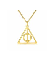 Harry Potter Ölüm Yadıgarları Üçgen Ortası Dönen Gold Çelik Kolye (Gümüş)