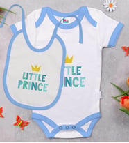 BK Kids Little Princess Tasarımlı Mavi Bebek Body Zıbın ve Mama Önlüğü Hediye Seti-1