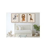 3'lü Bebek Safari Hayvan seti Çocuk Odası 20 x 30 cm ÇERÇEVE GÖRÜNÜMLÜ MDF Tablo