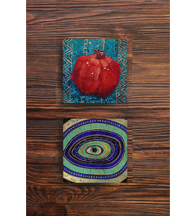Taş Bardak Altlığı Fil Nazar Nar Ağacı Nar Baskılı 2'li Set