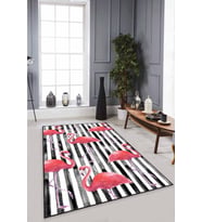 Pembe Flamingolu Kaymaz Tabanlı Dekoratif Halı RV347 - 100 x 160 cm