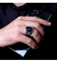 925 Ayar Gümüş Mavi Renk Zirkon Taşlı Model Erkek Yüzük