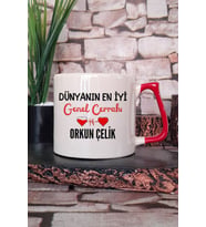 Dünyanın En İyi Genel Cerrahı Baskılı Kişiye Özel Genel Cerrah Hediyelik Kırmızı Kulplu Kupa Bardak