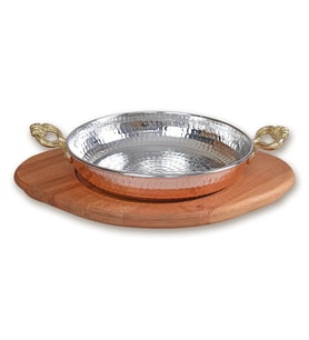 Bakır Sahan ve Ahşap Altlık 22 cm