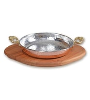 Bakır Sahan ve Ahşap Altlık 22 cm