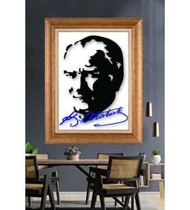 Altın Varaklı Çerçeveli Paspartulu Atatürk Tablo nh44 (Gold)