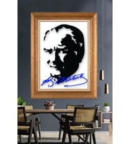 Altın Varaklı Çerçeveli Paspartulu Atatürk Tablo nh44 (Gold)