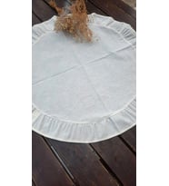 60 cm Yuvarlak Pileli Runner - Sehpa Zigon Örtüsü - Masa Ortası Örtü - Keten Runner - 1 Adet