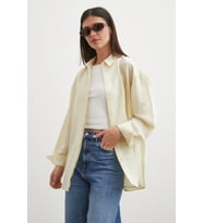 Çizgili Oversize Pastel Gömlek Sarı