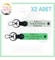 Beyaz-Fıstık Yeşil, Motorcu Arkadaşlara, İsim Plaka ve B Rh+ Kan Grubu Yazılı Acil Durum Anahtarlığı