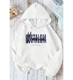Nostalgia Baskılı Unisex Oversize Sweatshirt (Beyaz)