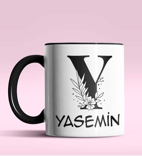 Kişiye Özel Y Harfi Romantik Tasarım Siyah Renk Kupa (Siyah)