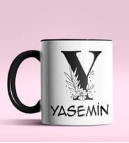 Kişiye Özel Y Harfi Romantik Tasarım Siyah Renk Kupa (Siyah)