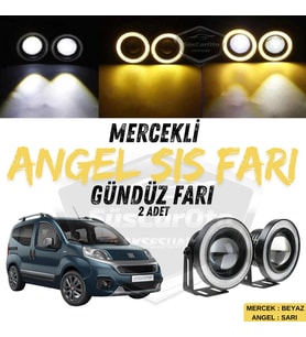 Fiat Fiorino 2008-2023 Uyumlu Üniversal Mercekli Angel Sis Farı Metal 76 mm Sarı Halkalı Gündüz Farı