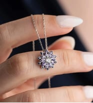 925 Ayar Gümüş Mor Taşlı Lotus Çiçeği Kadın Kolye