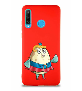 Huawei P30 Lite Soft Premier Kapak Bayan Puff Tasarımlı Silikon Kılıf - Kırmızı (Şeffaf)