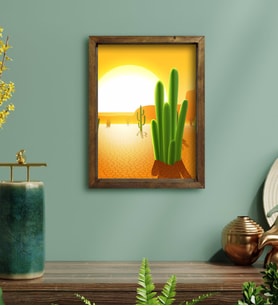 BK Gift Kaktüsler Tasarımlı Doğal Masif Ahşap Çerçeveli Tablo 30x40cm-1