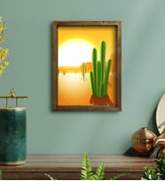 BK Gift Kaktüsler Tasarımlı Doğal Masif Ahşap Çerçeveli Tablo 30x40cm-1