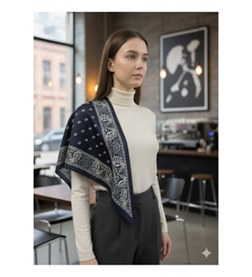 Saray Motif Lacivert Üçgen Fular Bandana Estacraft - 100x45 cm