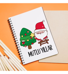 Mutlu Yıllar & Merry Christmas & Yılbaşı & Noel Baba Tasarımlı Defter