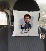 BK Gift Kişiye Özel İsimli Erkek Yönetmen Karikatürlü Kare Araç Koltuk Yastığı-1