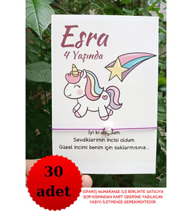 30 Adet Unicorn Kartlı Mor Bileklik - Doğum Günü Hediyesi - Bebek Hediyesi 