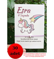 30 Adet Unicorn Kartlı Mor Bileklik - Doğum Günü Hediyesi - Bebek Hediyesi 