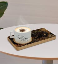 BK Gift Kişiye Özel Mermer Tasarımlı Doğal Ahşap Tabaklı Seramik Fincan Sunum Seti  Model 13