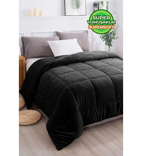 Çift Taraflı Wellsoft Peluş Yorgan Çift Kişilik (Battaniye/Nevresim) 200x220 cm Siyah