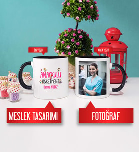Anaokulu Öğretmenine Hediye Anaokulu Öğretmeni Kupa Bardak Siyah Fotoğraflı