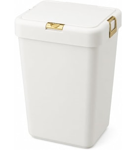 Litre Tekli Çamaşır Sepeti - Çöp Sepeti - Büyük Boy Çöp Kutusu - Dekoratif Çöp Sepeti - Gri Beyaz - 28x58,5x35 cm (Altın)