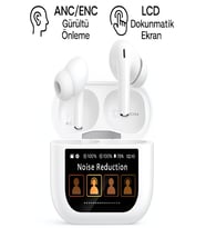 FB013 Dokunmatik Ekran GPS Airbuds 4K ANC ENC Bluetooth Kulakiçi LCD Ekranlı Wireless Kulaklık (Beyaz)