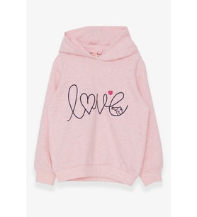 Breeze Kız Çocuk Sweatshirt Nakışlı Yazı Baskılı 2-6 Yaş, Somon Melanj