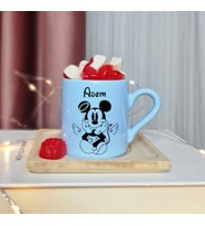 Mickey Mouse Tasarımlı Kişiye Özel Mavi Türk Kahvesi Fincanı