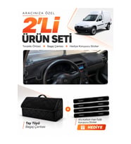 OPEL COMBO B (1992-2000) Uyumlu Torpido Örtüsü + Tay Tüyü Bagaj Çantası + Sticker Seti - Siyah