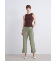LCW Comfort Haki Beli Lastikli Dokulu Kadın Pantolon
