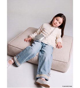 LCW Kids Mavi Dantel Detaylı Wideleg Kız Çocuk Jean Pantolon