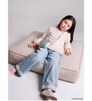 LCW Kids Mavi Dantel Detaylı Wideleg Kız Çocuk Jean Pantolon