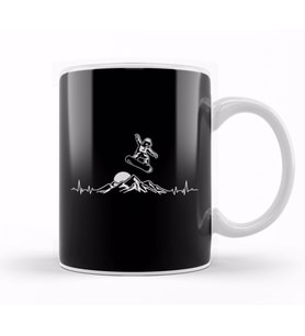 Snowboarder Heartbeat Snowboarding Heart Mountain Kupa Bardak Porselen